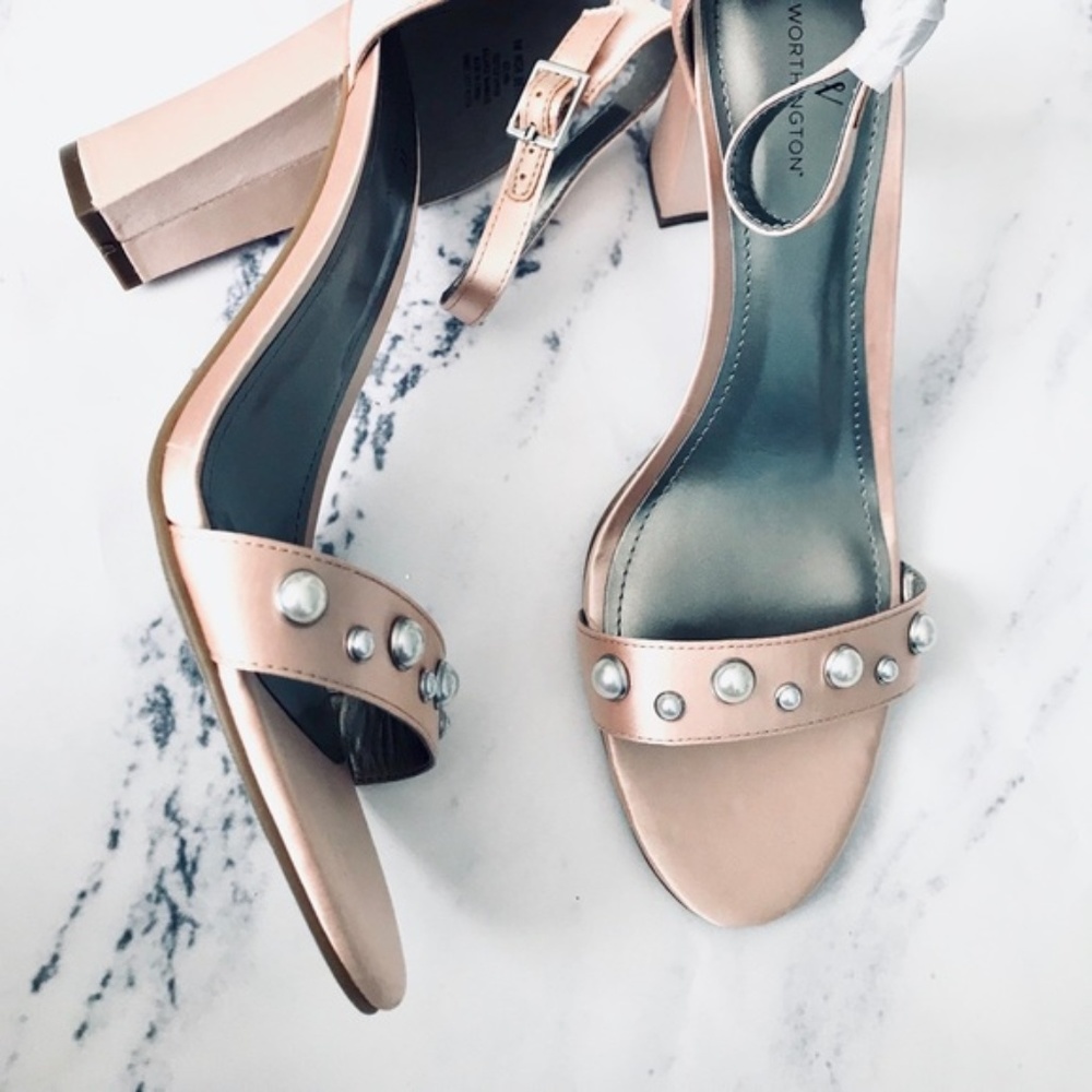 Blush Pink Peal Embellished Block Heeled Sandal